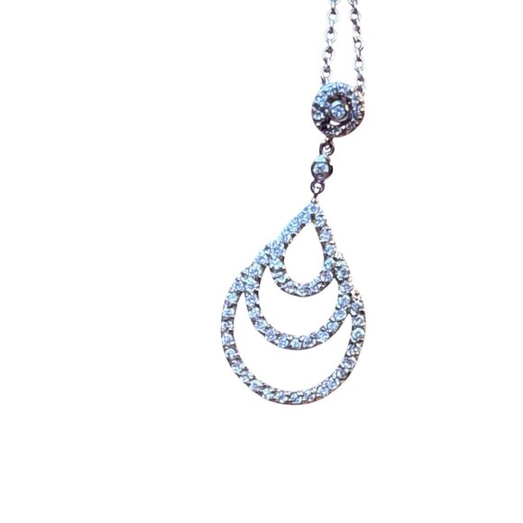 Sterling Silver 925 Teardrop Rhinestone Pendant Necklace Dainty Vintage Look - Picture 6 of 8